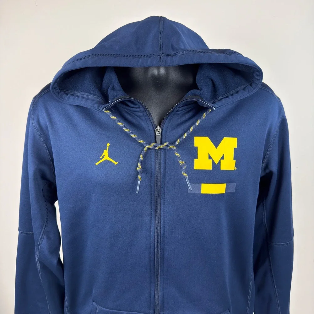 Nike Jordan Michigan Wolverines Dri-FIT Full Zip Hoodie Jacket Blue Mens Medium